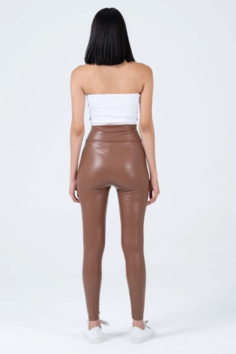 هيبسين راكيب Rivaling All Women's Leather Leggings with Raised High Waist, Comfortable and Flexible
