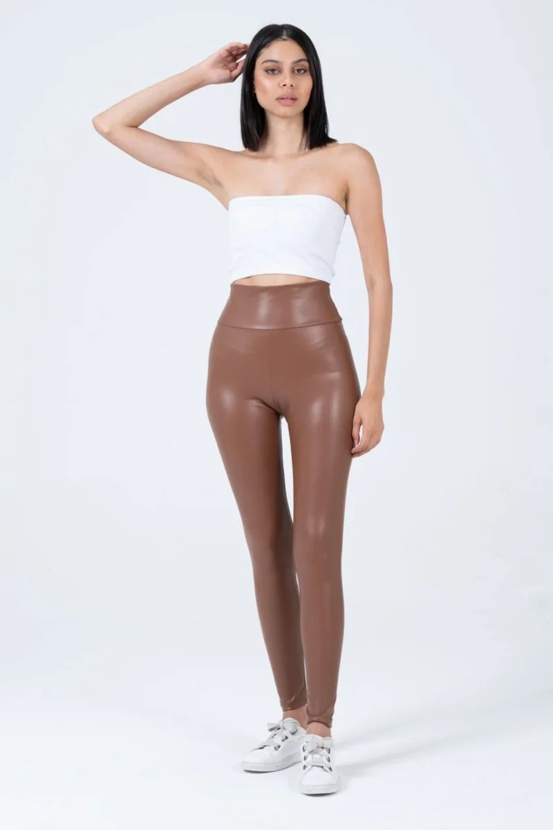 هيبسين راكيب Rivaling All Women's Leather Leggings with Raised High Waist, Comfortable and Flexible