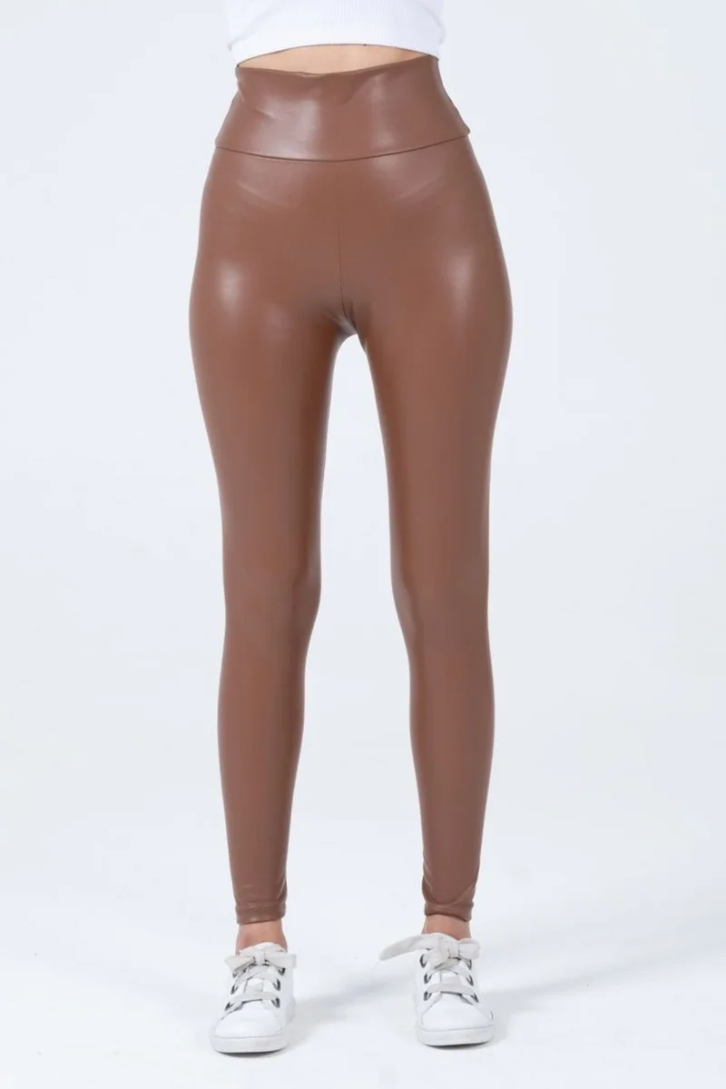 هيبسين راكيب Rivaling All Women's Leather Leggings with Raised High Waist, Comfortable and Flexible