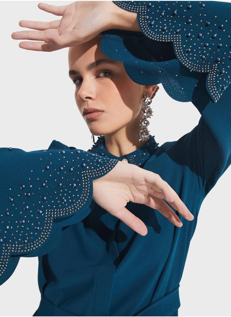 JUNE Embellieshed Belted Maxi Dress - Image 4