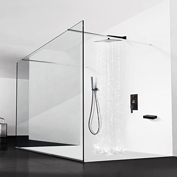SKOWLL Shower System With Tub Spout Bathroom Tub And Shower Faucet Combo Wall Mount 12 Inch Black Shower Head And Handle Set, Display Shower Valve Kit Rough-In Valve And Trim Included - Image 2