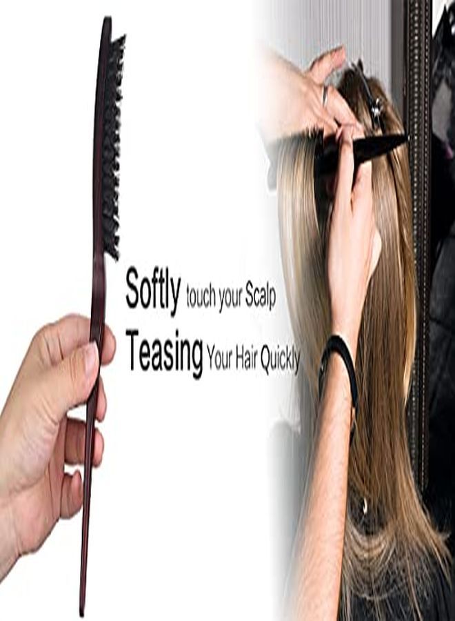 Perfehair Boar Bristle Teasing Hair Brush With Wooden Handle 3 Row Slim Backcombing Brush 8.8 Inch - Image 5