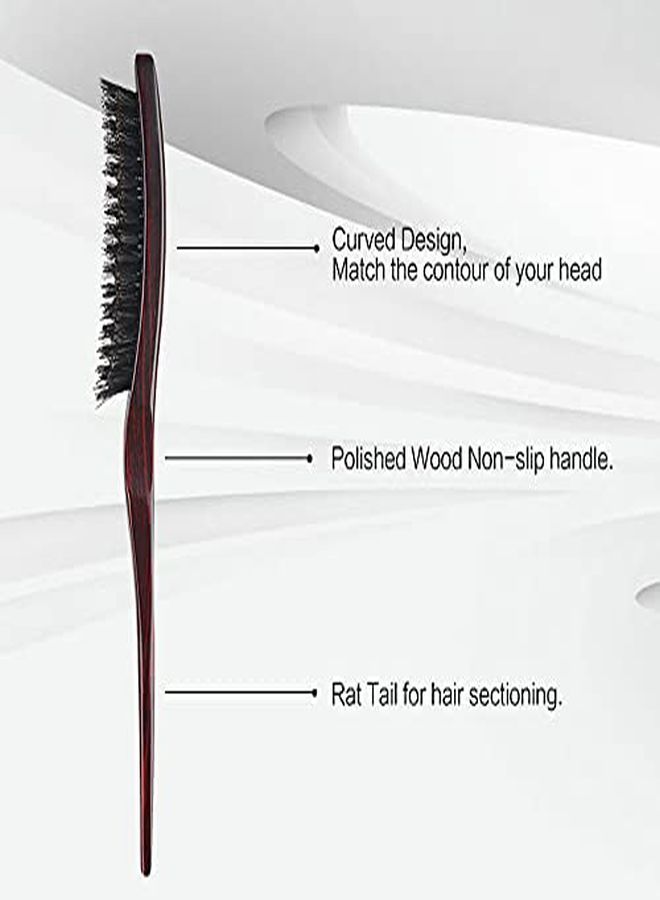 Perfehair Boar Bristle Teasing Hair Brush With Wooden Handle 3 Row Slim Backcombing Brush 8.8 Inch - Image 4