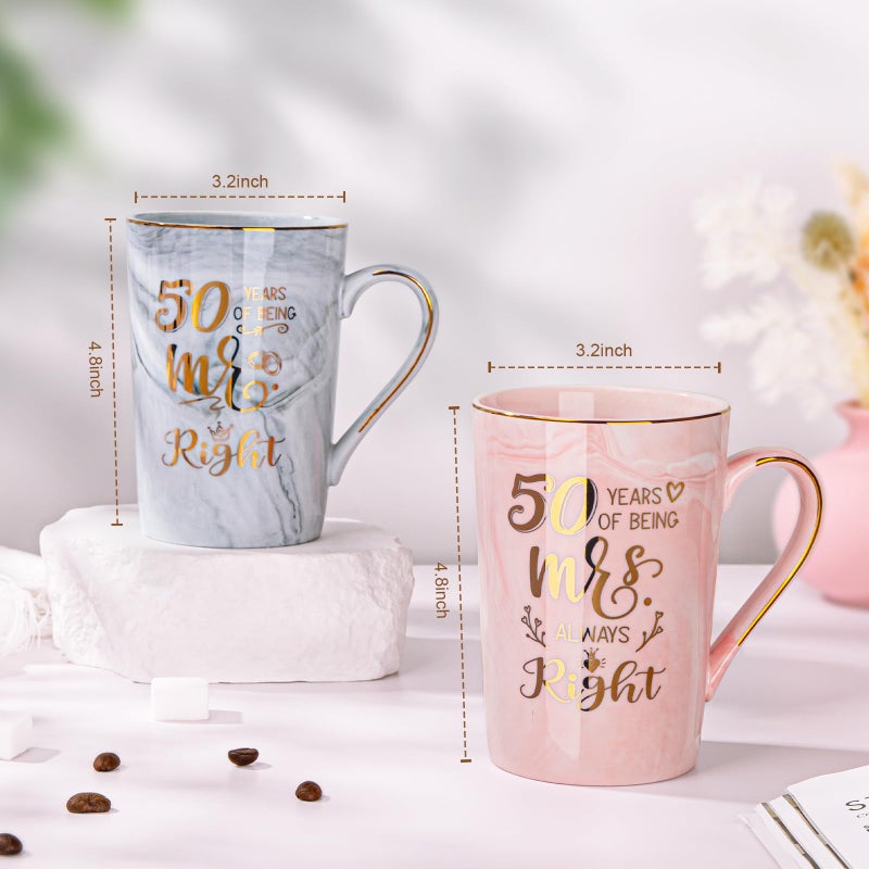 Biching 50th Wedding Anniversary for Couples, Golden 50th Anniversary Mugs Gifts for Parents Grandparents, 14Oz 50th Wedding Couple Mugs with Spoons, Lids, Greeting Card, Gift Box - Image 3