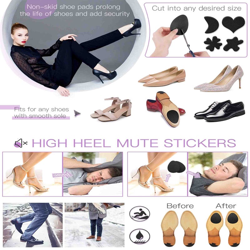 Feeke Non Slip Shoes Pads Self-Adhesive Shoe Grips Rubber Anti-Slip Shoe Grips Sole Stick Protector (Black-5Pairs) - Image 4