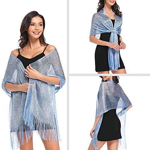 vimate Evening Shawl Wrap, Womens Solid Light Blue Shimmering Evening Scarf Shawls and Wraps for Prom Party Dresses (Light Blue) - Image 3