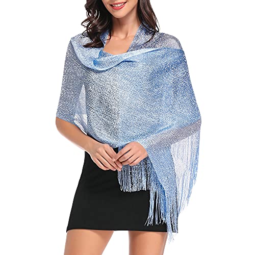 vimate Evening Shawl Wrap, Womens Solid Light Blue Shimmering Evening Scarf Shawls and Wraps for Prom Party Dresses (Light Blue) - Image 1