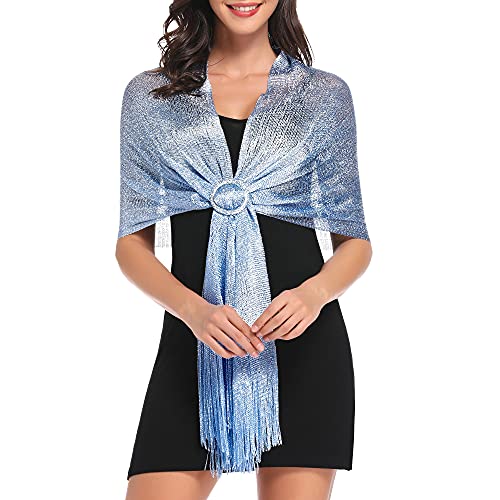 vimate Evening Shawl Wrap, Womens Solid Light Blue Shimmering Evening Scarf Shawls and Wraps for Prom Party Dresses (Light Blue) - Image 2