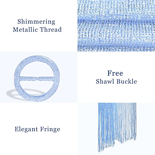 vimate Evening Shawl Wrap, Womens Solid Light Blue Shimmering Evening Scarf Shawls and Wraps for Prom Party Dresses (Light Blue) - Image 4