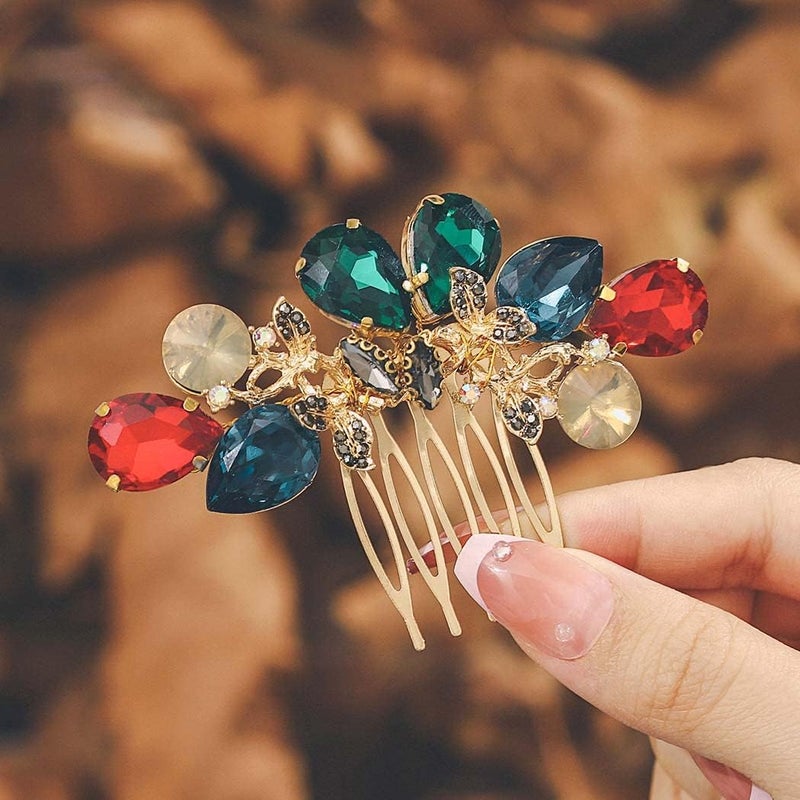 IYOU Bridal Wedding Hair Comb Gold Crystal Hair Piece Shiny Rhinestone Headpiece Baroque Prom Bride Hair Accessories for Women