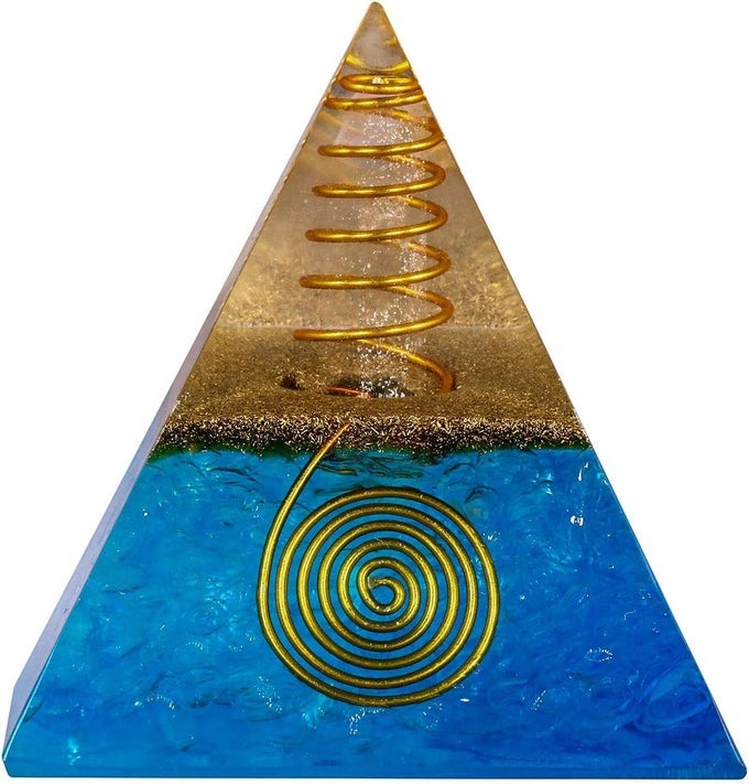 ROCK QUARTZ STONE ORGONE PYRAMID, RESIN STONE CHIPS HEALING CRYSTALS PYRAMID FOR FIGURINE DECORATION PROTECTION REIKI HEALING 1.96", BLUE