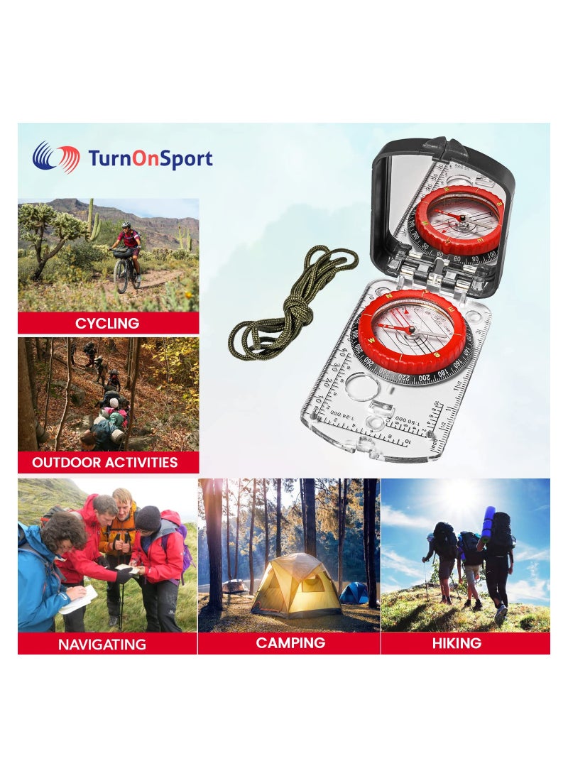Captaintech - Adjustable Declination Compass for Kids and Scouts, Perfect for Camping and Hiking, Base Plate Navigation Tool for Orienteering and Backpacking - Image 1