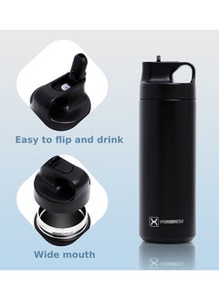 HYDROBREW Double Wall Insulated Sports Water Bottle, Black, 550 ML  - Image 4