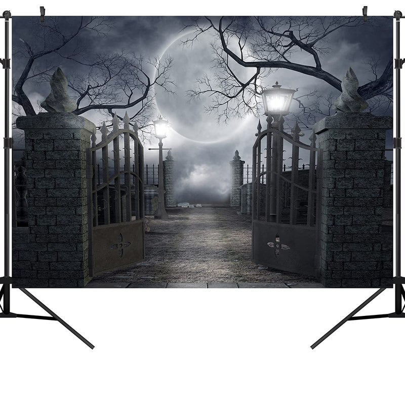 OUYIDA Halloween Night Full Moon Backdrop Gloomy Woods Graveyard Photography Background Horrible Cemetery Spooky Party Banner Halloween Party Decoration Photo Booth Props 10X8FT TP17H