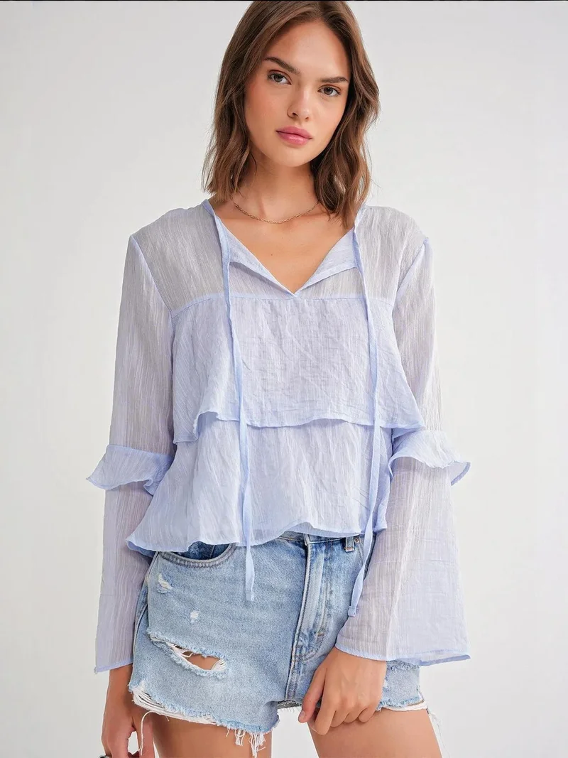 MixRay Mixray Frilly Blouse with Bow Detail