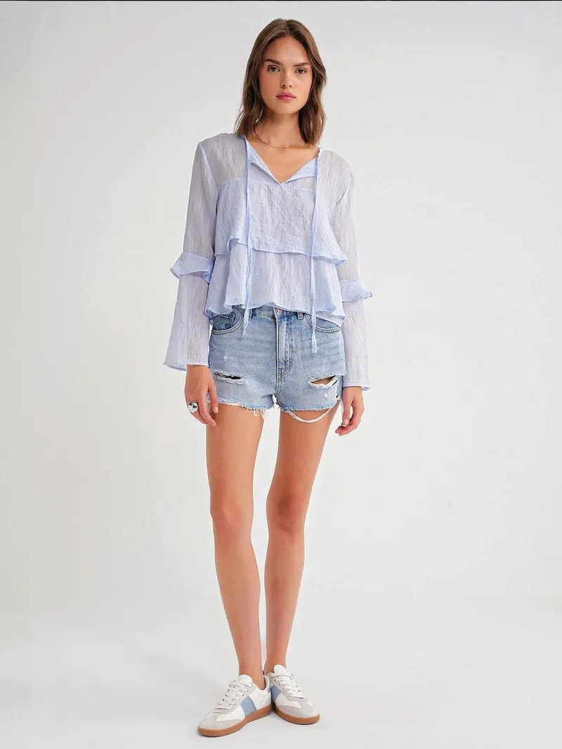 MixRay Mixray Frilly Blouse with Bow Detail
