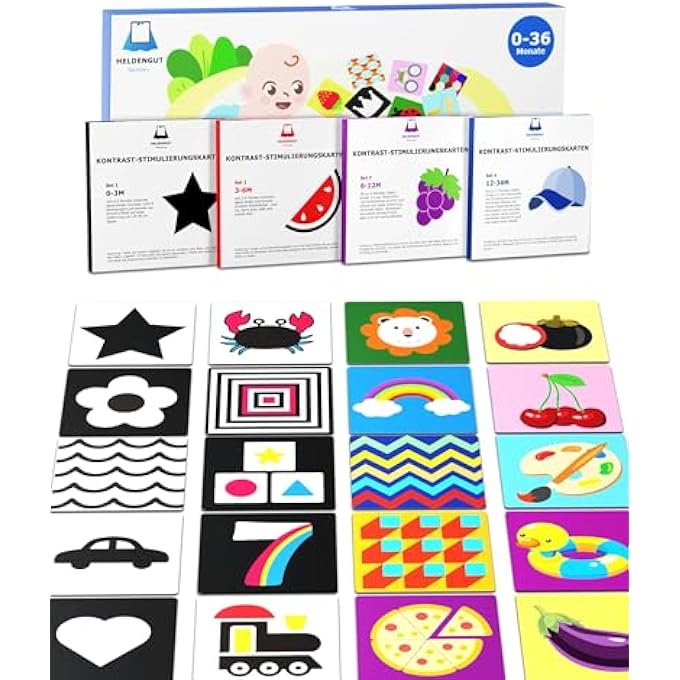 BELOVED 80 X BABY CONTRAST CARDS [4-1 SET OF 0-36 MONTHS WITH 160 X DESIGNS] - CONTRAST TOY FOR THE VISUAL DEVELOPMENT OF NEWBORNS - WITH GREAT GAMES FOR THE WHOLE FAMILY - Image 1