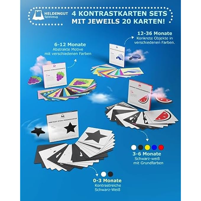 BELOVED 80 X BABY CONTRAST CARDS [4-1 SET OF 0-36 MONTHS WITH 160 X DESIGNS] - CONTRAST TOY FOR THE VISUAL DEVELOPMENT OF NEWBORNS - WITH GREAT GAMES FOR THE WHOLE FAMILY - Image 3