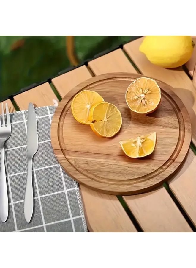 Natural Wood Steak Serving Tray 7.88in Hardwood Cutting Board for Dining and Picnics - Image 1