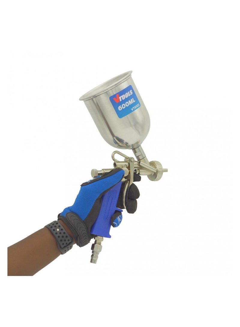 VTOOLS Gravity Spray Gun With 600 ml Aluminum Cup, 1.6mm Nozzle Size, Adjustable Spray Speed & Angle, Japanese Quick Coupler, Paint Sprayer for Car, House, Furniture, Painting - Image 5