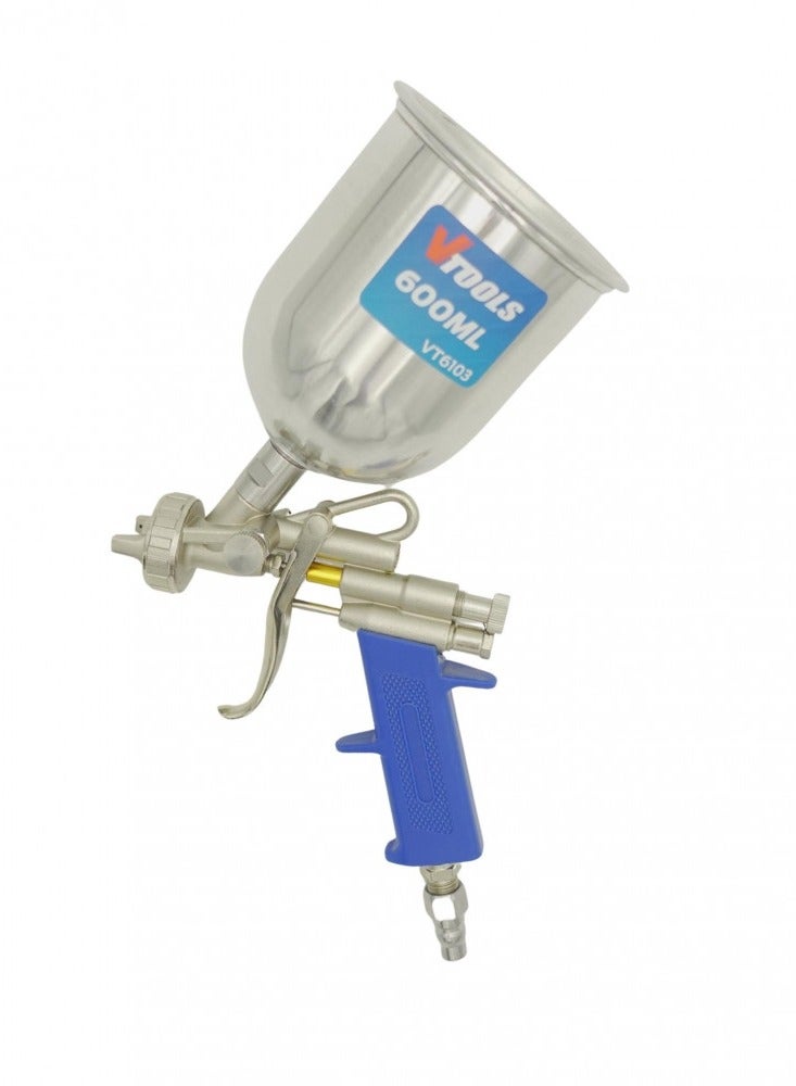 VTOOLS Gravity Spray Gun With 600 ml Aluminum Cup, 1.6mm Nozzle Size, Adjustable Spray Speed & Angle, Japanese Quick Coupler, Paint Sprayer for Car, House, Furniture, Painting - Image 2