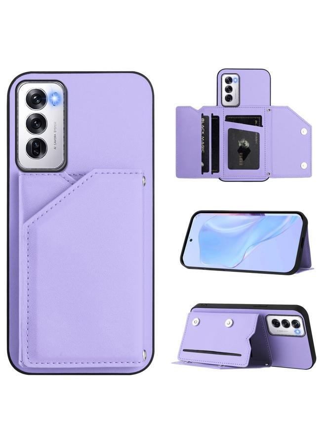 اس-توب جراب هاتف OPPO Reno12 Global Skin Feel بأربعة فتحات للبطاقات مع حزام معصم - Image 1