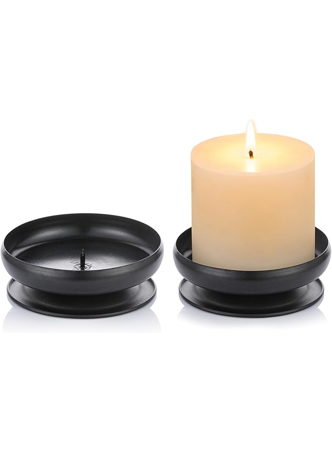 The Bros Piece of 2 Black Iron Pillar Candle Holders Spike Candle Holders 9cm Diameter. Ideal for Wax or LED Candle Gardens, Spa and Aromatherapy, Incense, Wedding, Party, Spa - Image 1