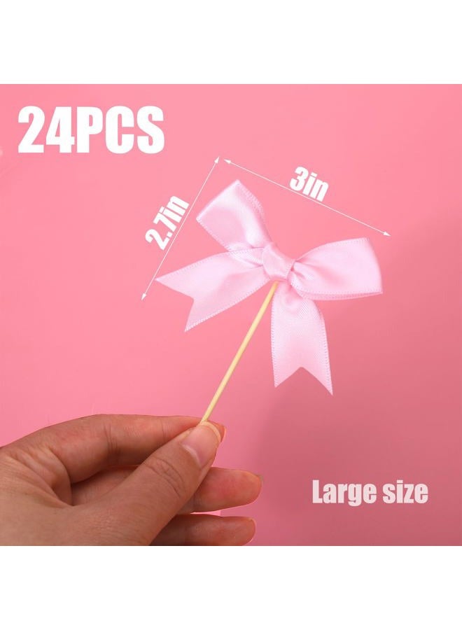 Solldgt 24Pcs Pink Bow Cupcake Toppers - Pink Bow Cake Topper Birthday Decorations, Bowknot Cupcake Picks for Coquette Bow Theme Party Decoration Bachelorette Bridal Engagement Wedding Baby Shower Party Decor - Image 3