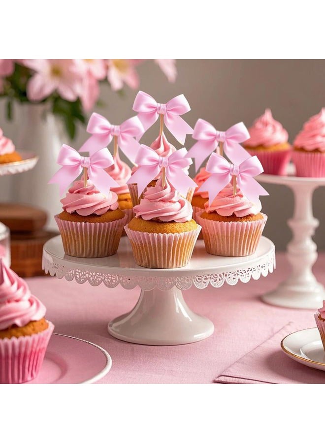 Solldgt 24Pcs Pink Bow Cupcake Toppers - Pink Bow Cake Topper Birthday Decorations, Bowknot Cupcake Picks for Coquette Bow Theme Party Decoration Bachelorette Bridal Engagement Wedding Baby Shower Party Decor - Image 2