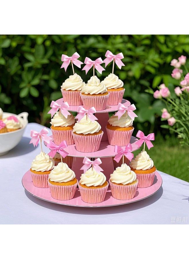 Solldgt 24Pcs Pink Bow Cupcake Toppers - Pink Bow Cake Topper Birthday Decorations, Bowknot Cupcake Picks for Coquette Bow Theme Party Decoration Bachelorette Bridal Engagement Wedding Baby Shower Party Decor - Image 5