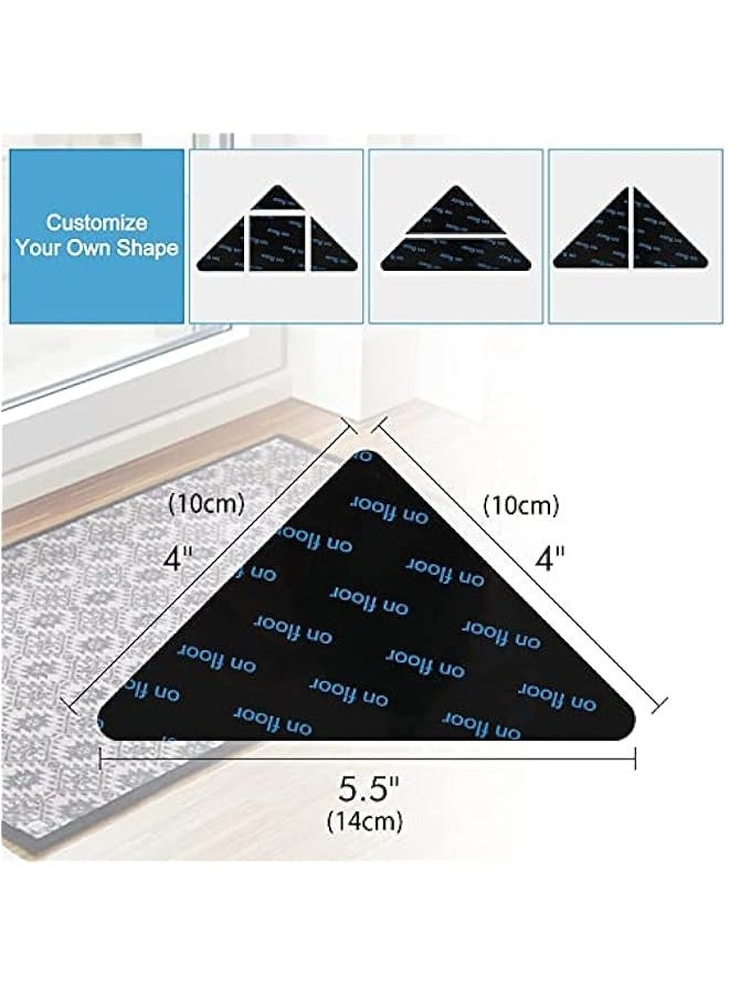 12-Pack Non-Slip Rug Grippers for Hardwood Floors, Tiles, and Carpets - Reusable & Washable Rug Tape - Black - Image 2