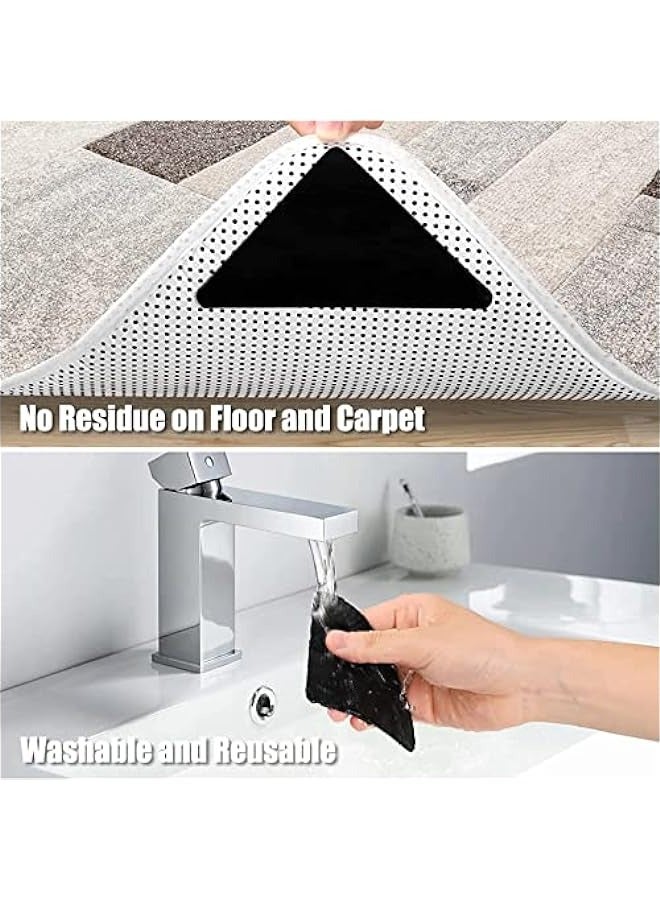 12-Pack Non-Slip Rug Grippers for Hardwood Floors, Tiles, and Carpets - Reusable & Washable Rug Tape - Black - Image 5