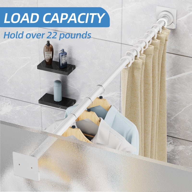 CorkLatta White Shower Curtain Rod,1 Inch Diameter Stainless Steel Adjustable Spring Tension Rods 32 to 80",with Holders,Anti-Slip,Curtain Rods No Drilling(1 Pack) - Image 3