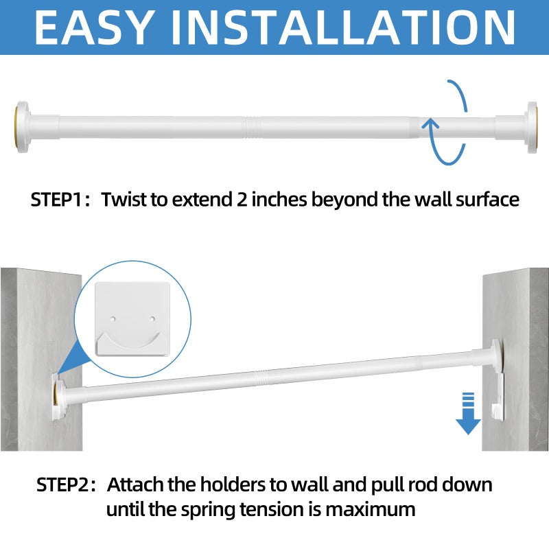 CorkLatta White Shower Curtain Rod,1 Inch Diameter Stainless Steel Adjustable Spring Tension Rods 32 to 80",with Holders,Anti-Slip,Curtain Rods No Drilling(1 Pack) - Image 5