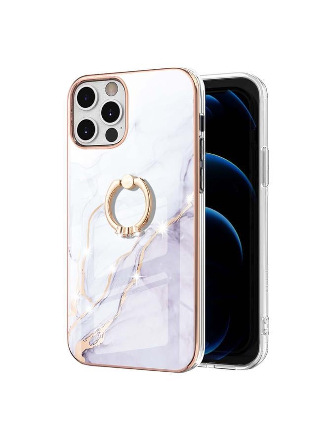 S-TOP Case For iPhone 12 Pro Max Electroplating Marble Pattern IMD TPU Shockproof Case with Ring Holder - Image 2