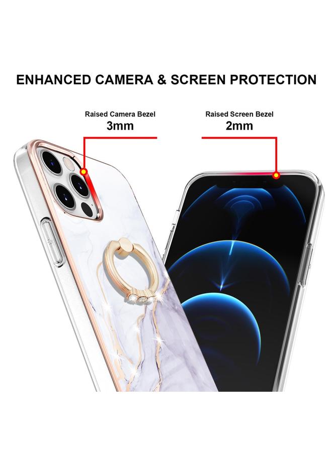 S-TOP Case For iPhone 12 Pro Max Electroplating Marble Pattern IMD TPU Shockproof Case with Ring Holder - Image 3
