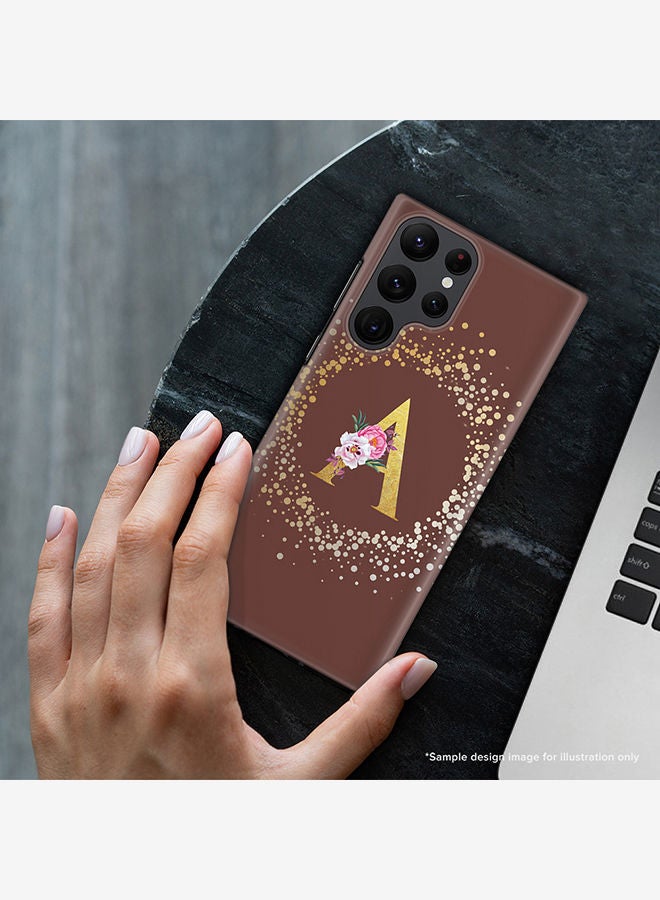 Stylizedd Monogram Slim Cover for Samsung Galaxy S22 Ultra 5G Case Custom Initials Letter Floral Pattern Snap Series Mobile Cover Matte Alphabet  - A (Brown) - Image 2