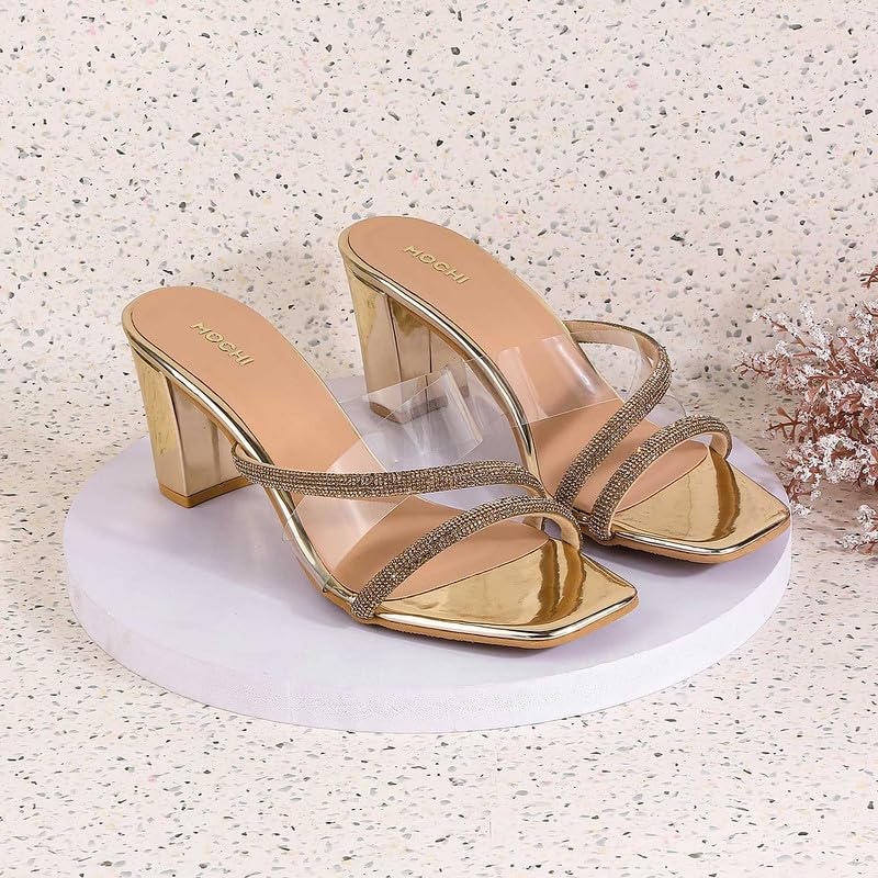 Mochi Women Gold Block Heel Fashion Sandal UK/5 EU/38 (35-328) - Image 2