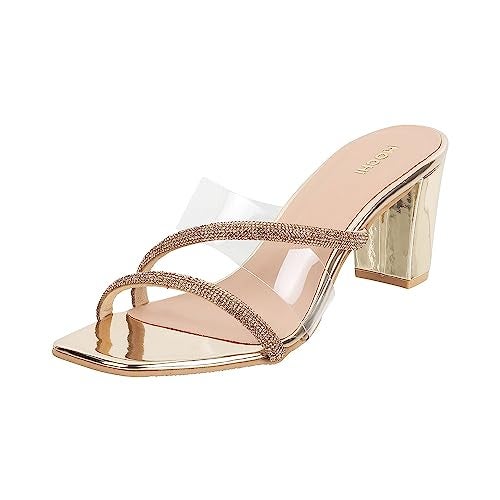 Mochi Women Gold Block Heel Fashion Sandal UK/5 EU/38 (35-328) - Image 1