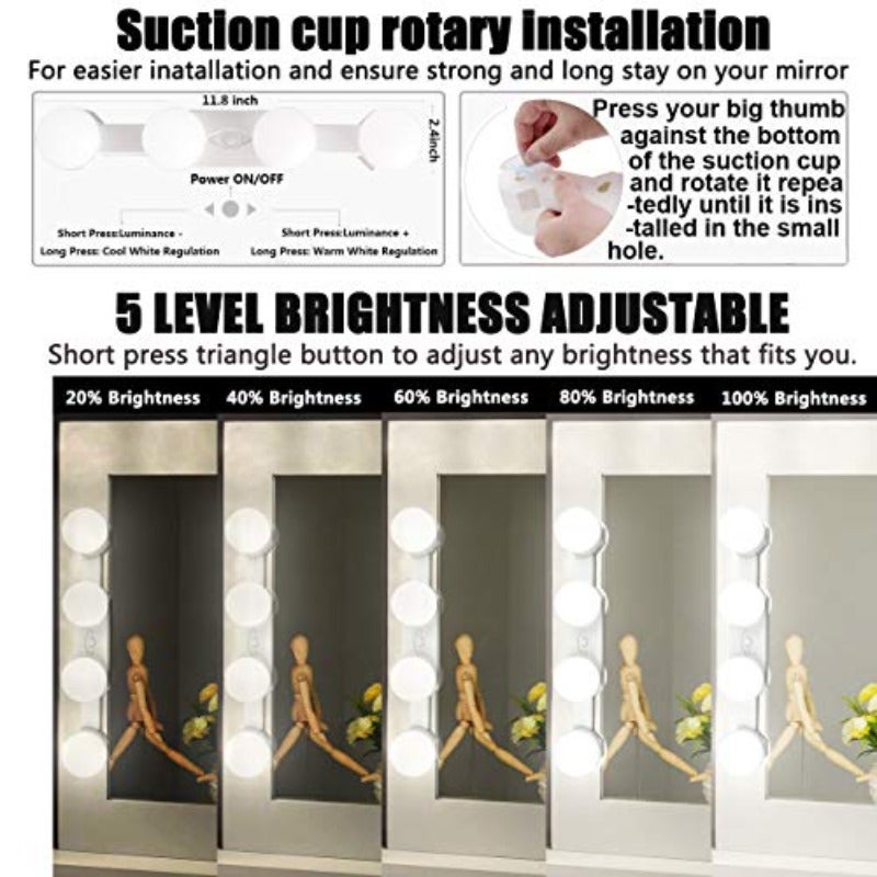 Portable Makeup Light Cordless Led Vanity Mirror Lights with Brightness Color Temperature Adjustable for Vanity Table Bathroom Dressing Room - Image 5