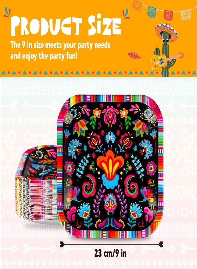 Grencian 50Pcs Mexican Paper Plates 9" Disposable Square Mexican Plate Colorful Mandala Style Fiesta Party Plates for Mexican Party Cinco De Mayo Dance Pinata Taco Birthday Decorations - Image 4