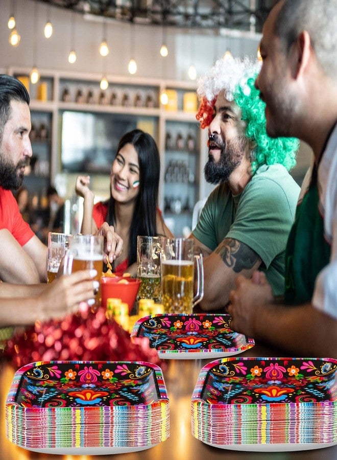 Grencian 50Pcs Mexican Paper Plates 9" Disposable Square Mexican Plate Colorful Mandala Style Fiesta Party Plates for Mexican Party Cinco De Mayo Dance Pinata Taco Birthday Decorations - Image 3
