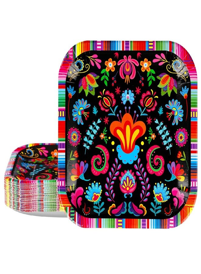 Grencian 50Pcs Mexican Paper Plates 9" Disposable Square Mexican Plate Colorful Mandala Style Fiesta Party Plates for Mexican Party Cinco De Mayo Dance Pinata Taco Birthday Decorations - Image 1