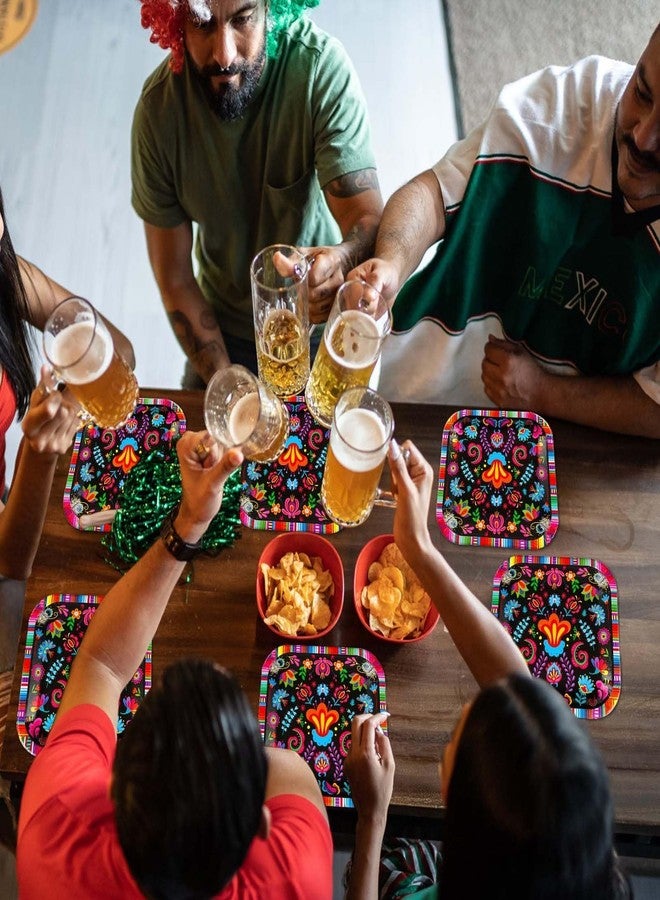 Grencian 50Pcs Mexican Paper Plates 9" Disposable Square Mexican Plate Colorful Mandala Style Fiesta Party Plates for Mexican Party Cinco De Mayo Dance Pinata Taco Birthday Decorations - Image 2