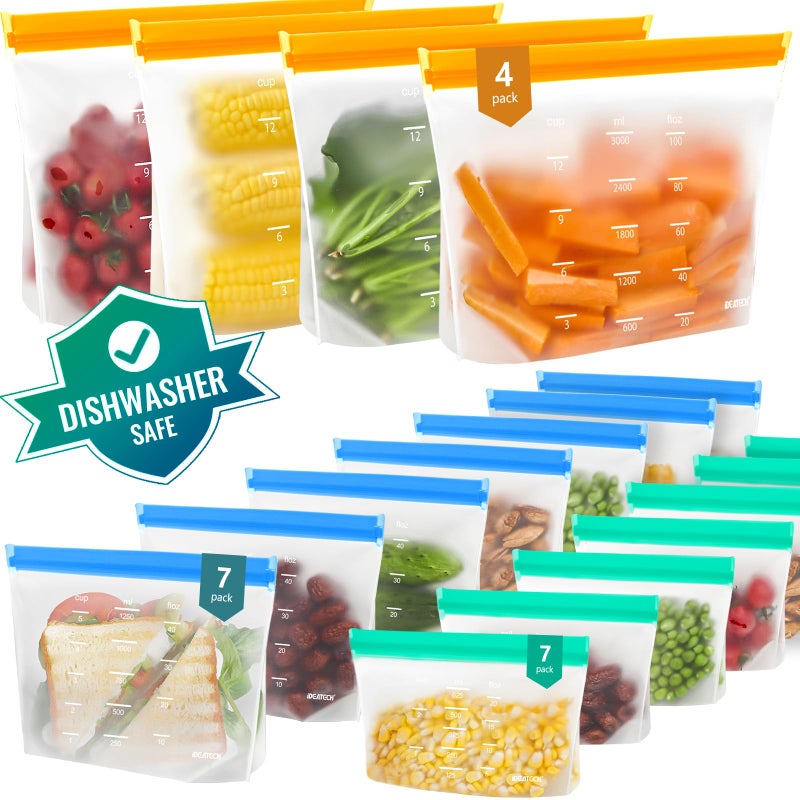 IDEATECH Freezer Bags Food Storage Containers Dishwasher Safe Leakproof BPA Free Food Bags Various SizeGallon Sandwich Snack Bags Reusable Bags for MealsLunchHome Organization Travel18Pack