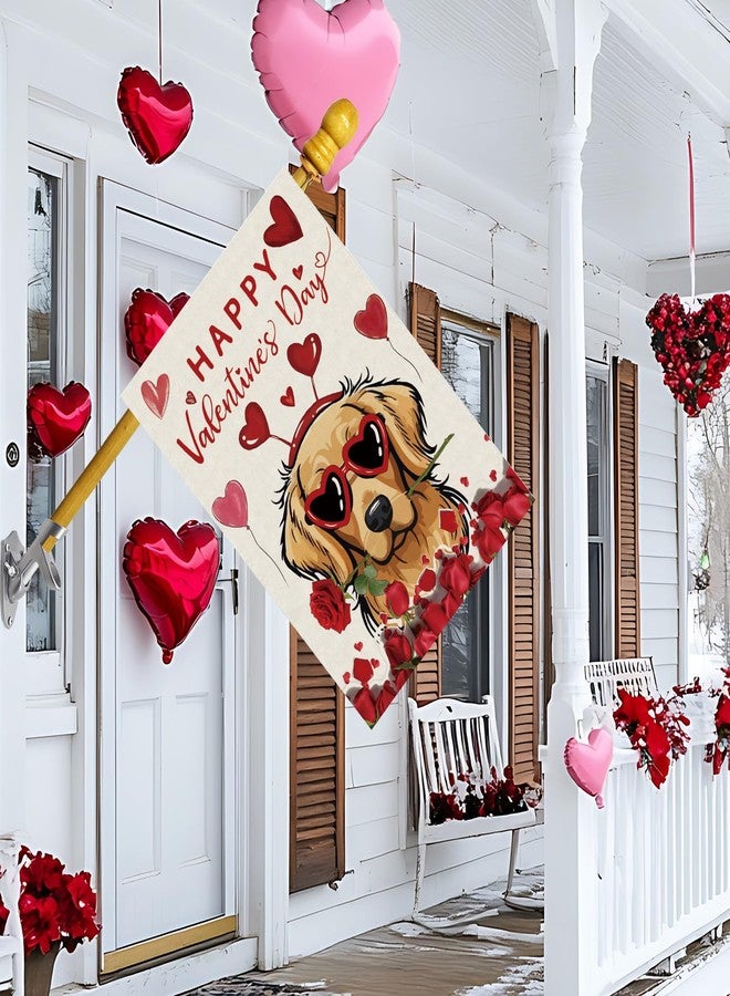 ZAEW Happy Valentines Day Romantic Roses Love Hearts Balloon Dog House Flag Big Large Burlap 28X40 Inch Vertical Double Sided Outside Yard Holiday Outdoor Farmhouse Decoration - Image 3