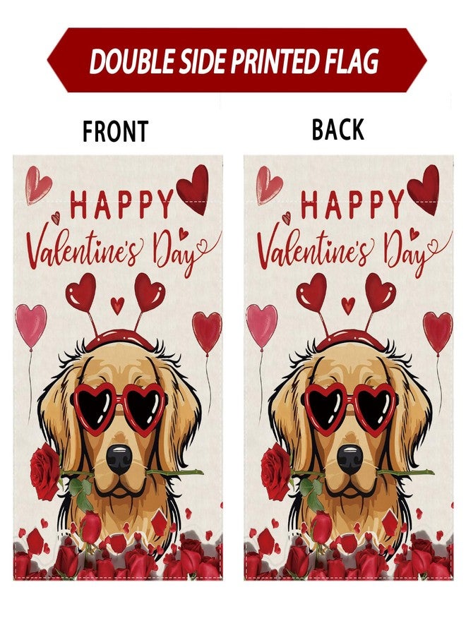 ZAEW Happy Valentines Day Romantic Roses Love Hearts Balloon Dog House Flag Big Large Burlap 28X40 Inch Vertical Double Sided Outside Yard Holiday Outdoor Farmhouse Decoration - Image 4
