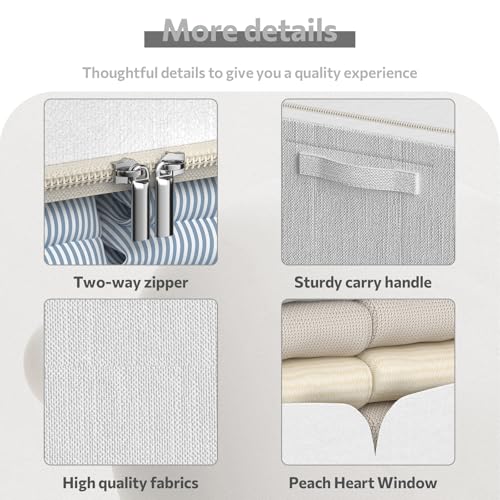 FHSQX 3 Pack Clothes Storage Bins Foldable Metal Frame Storage Box Stackable Linen Fabric Container Organizer Set with Carrying Handles and Clear Window (Cream White, 15.7x11.8x7.8inch(22L)) - Image 5
