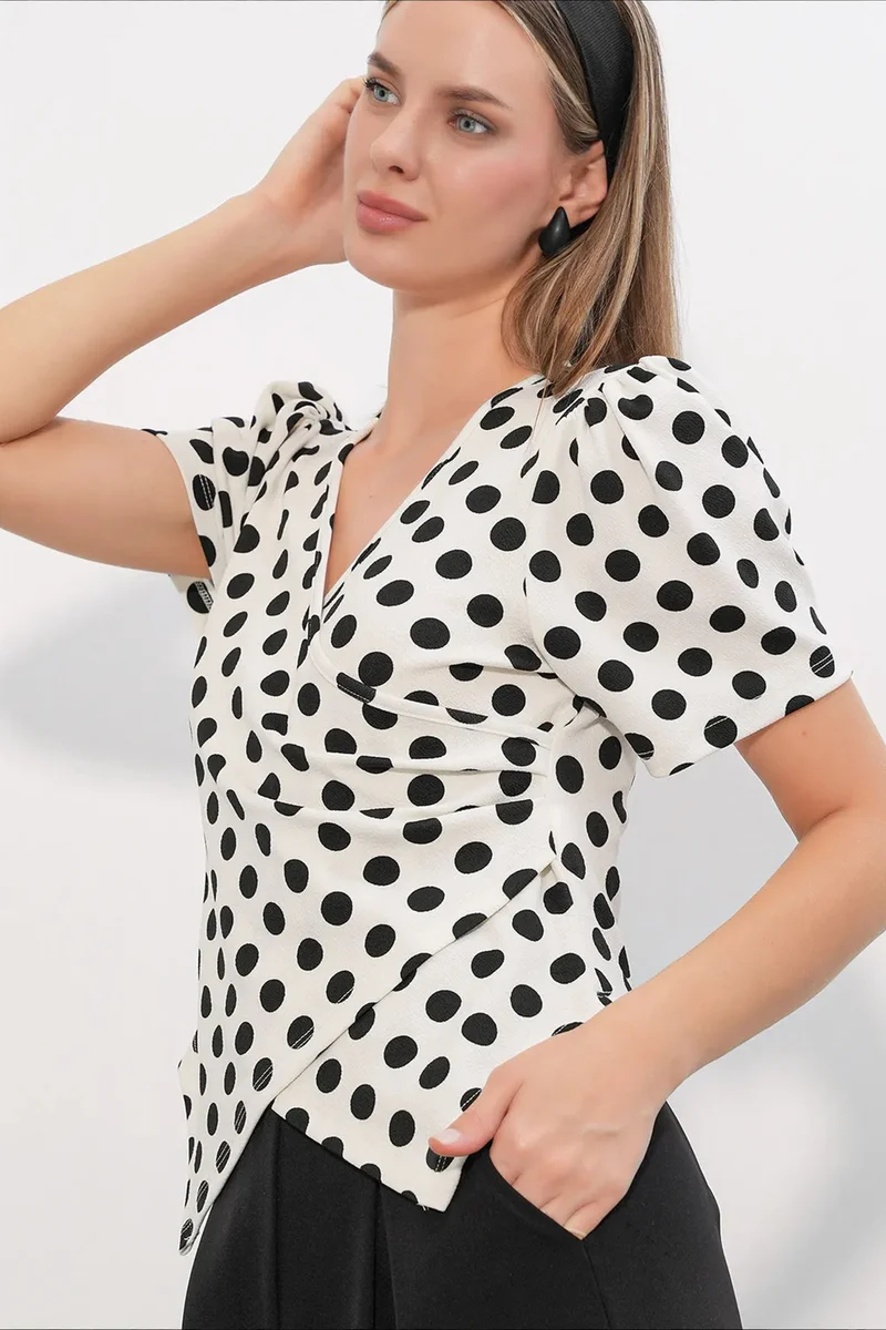 Big Dart BDART Women's Polka Dot Wrap Blouse
