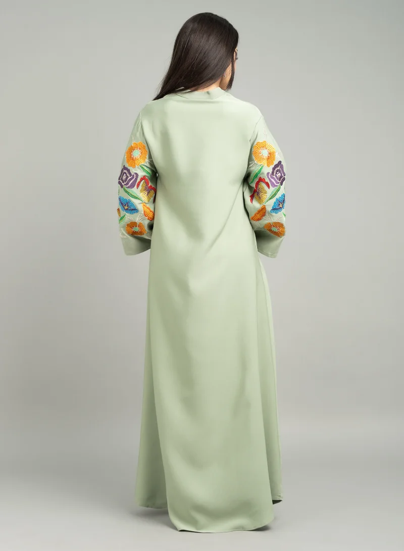 IKKXA Solid Embroidery Elegant Jalabiya CJ1076 Green